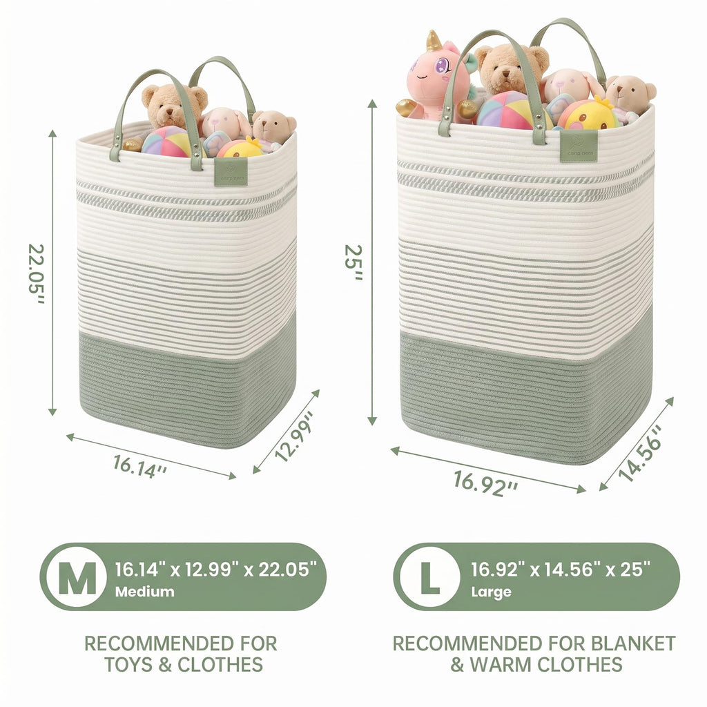 100L Nursery Hamper, Tall Woven Laundry Basket with Long Leather Handles, Boho Laundry Hamper , Eco-friendly &