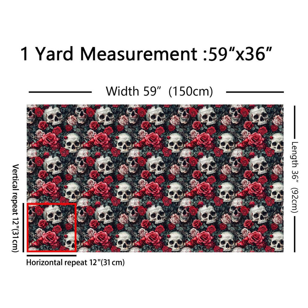 Red Rose Fabric by The Yard Human Skull Gothic Style No Stretch Fabric for Sewing Supplies Vintage Flower Romantic
