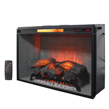 33" Electric Fireplace Insert, Weathered Concrete Finish, 1500W Fireplace Heater, Adjustable Flame Colors &