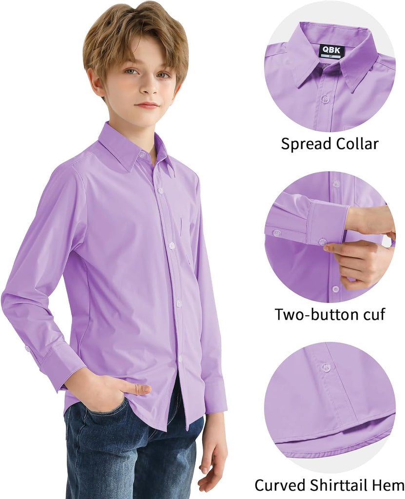 Boys Stretch Long Sleeve Button Down Shirt Wrinkle Free Toddler Dress Shirt