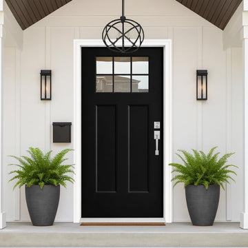 36'' x 80'' Fiberglass Front Entry Door Black, 6-9/16in Jamb Exterior Door Left Hand Inswing Woodgrain Finish