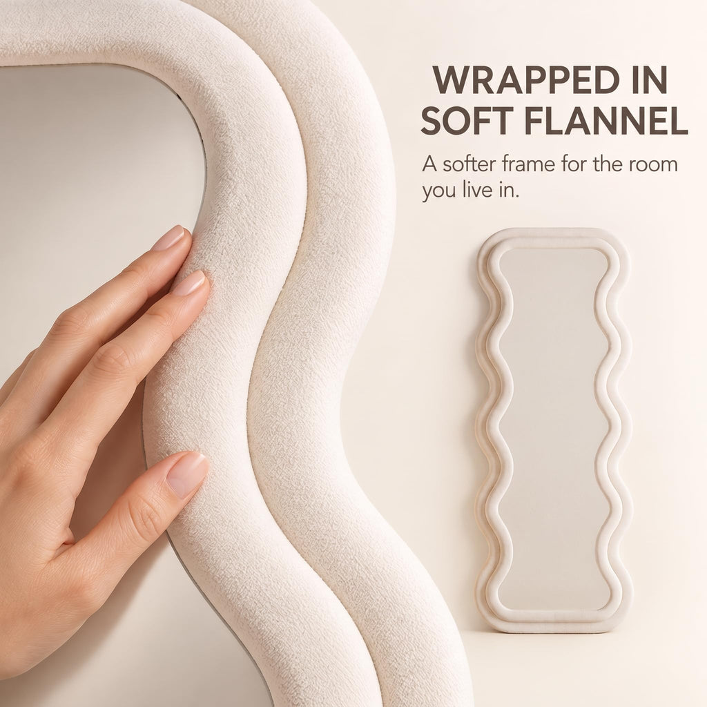 Full Length Wavy Mirror, 63"x24", Arched Floor & Wall Mirror - Standing, Hanging or Leaning - Flannel Wrapped Wooden