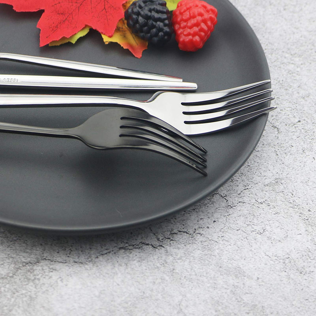 Silverware Set, Mirror Polished Black Flatware Cutlery Set Service for 4, Shiny Finish 24 Pieces Stainless Steel
