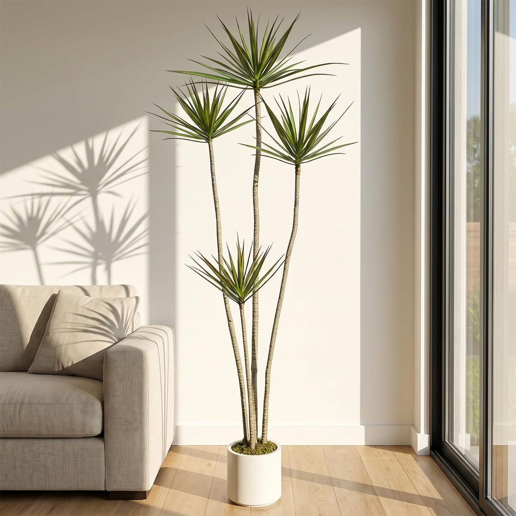 5.2ft Dracaena Marginata Artificial Plant, 4-Head Faux Dragon Tree