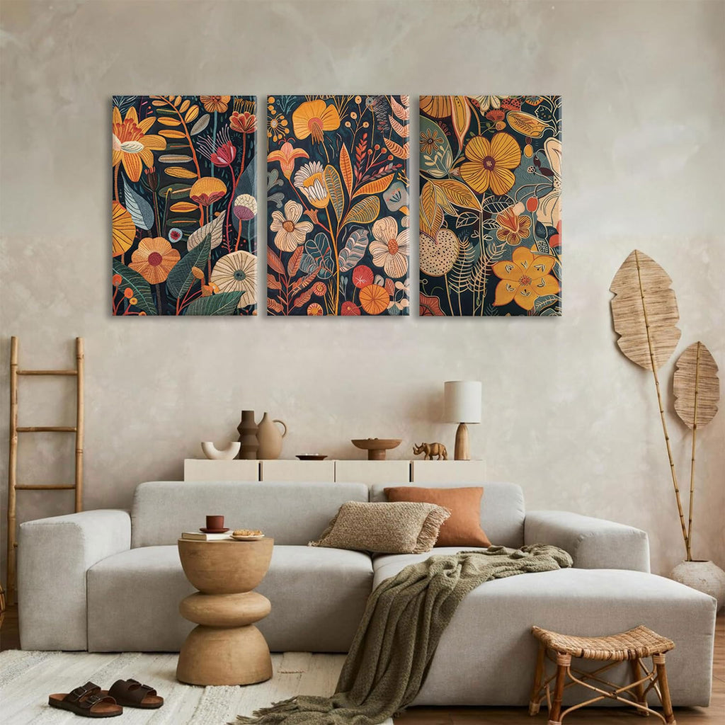 Burnt Orange Floral Canvas Wall Art, Mid Century Modern Wall Decor, Boho Terracotta Flower Picture Prints Poster
