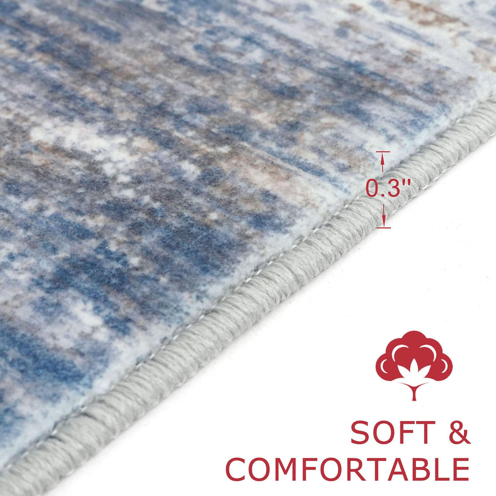 Modern Abstract Runners s 2x12 Washable Rug Runner Non-Slip Soft Striped Kitchen Runner Rug, Blue Rust Print Carpet
