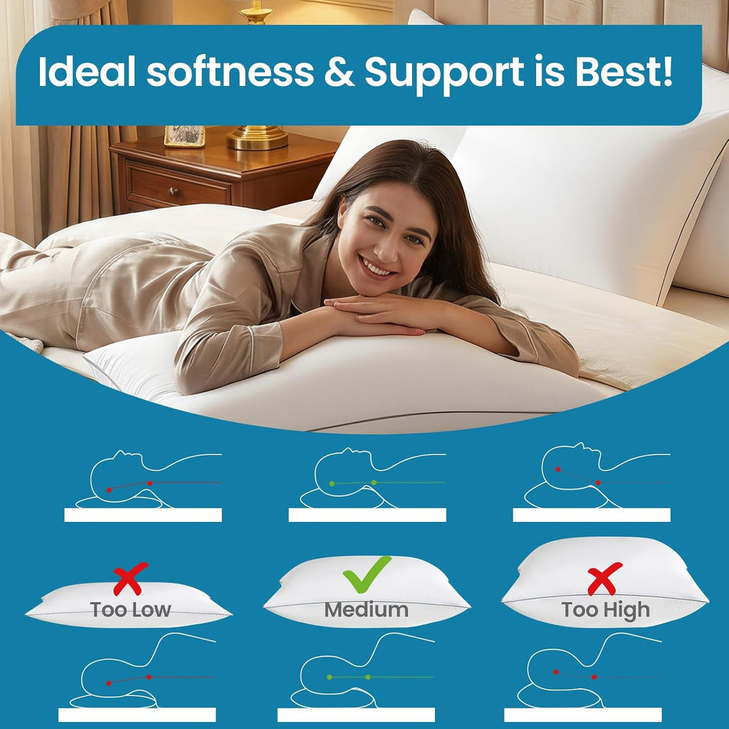 Soft Queen Pillows Set of 2 - Fluffy Bed Pillows for Sleeping, Adjustable Down Alternative Fill, Zippered Plush