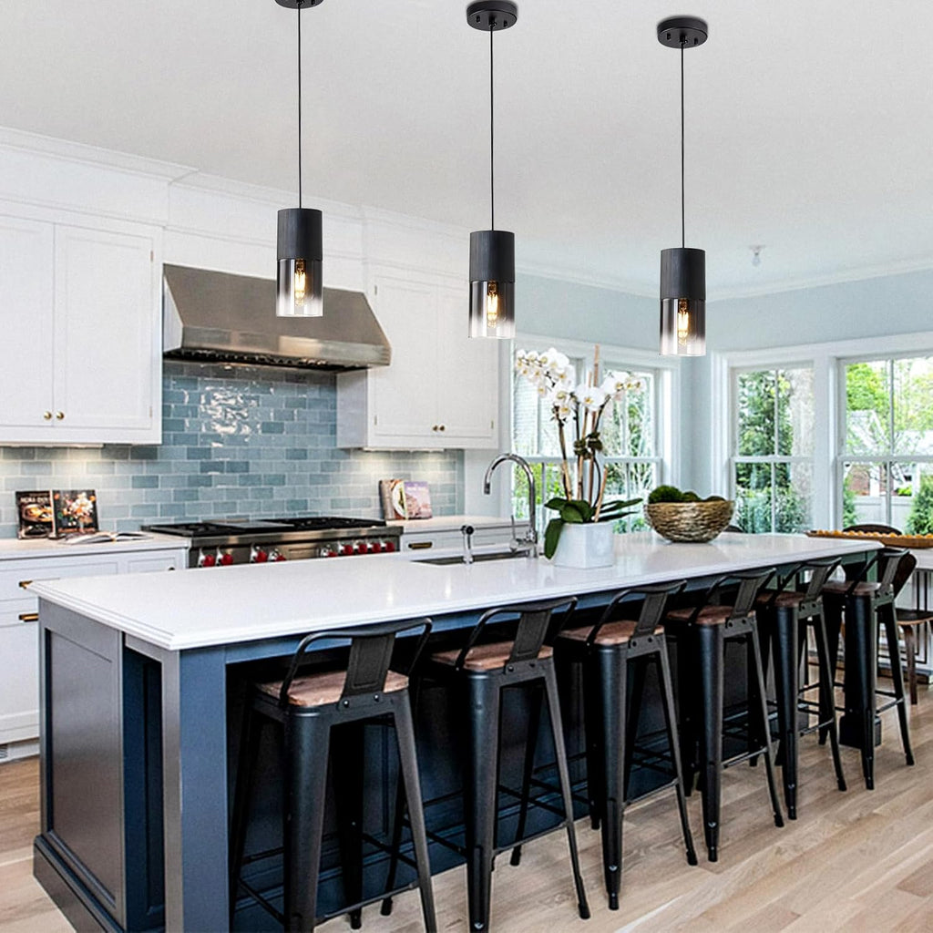 2-Pack Black Pendant Light Fixtures, Adjustable Modern Pendant Lights for Kitchen Island, Industrial Glass Pendant