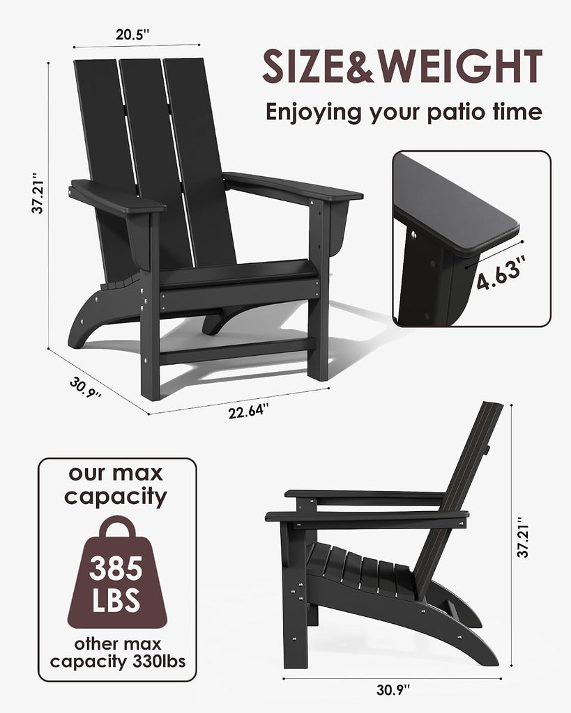 Poly Lumber Adirondack Chairs Set of 2, All-Weather Resistant Outdoor Patio Chairs, Look Like Wood, Pre-Assembled