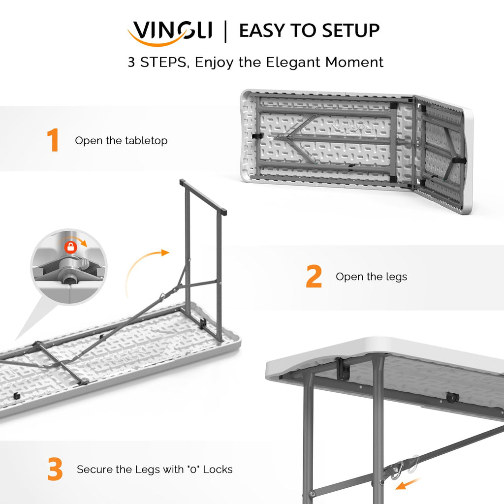 6 FT Narrow Folding Table, Tabletop Folded in Half, Premium Quality HDPE Material and Sturdy Metal Frame, Perfect for