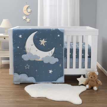 3 Piece Celestial Serenity Baby Crib Bedding Set Boy Nursery Decor Boy Crib Comforter Set, Boho Neutral Quilt
