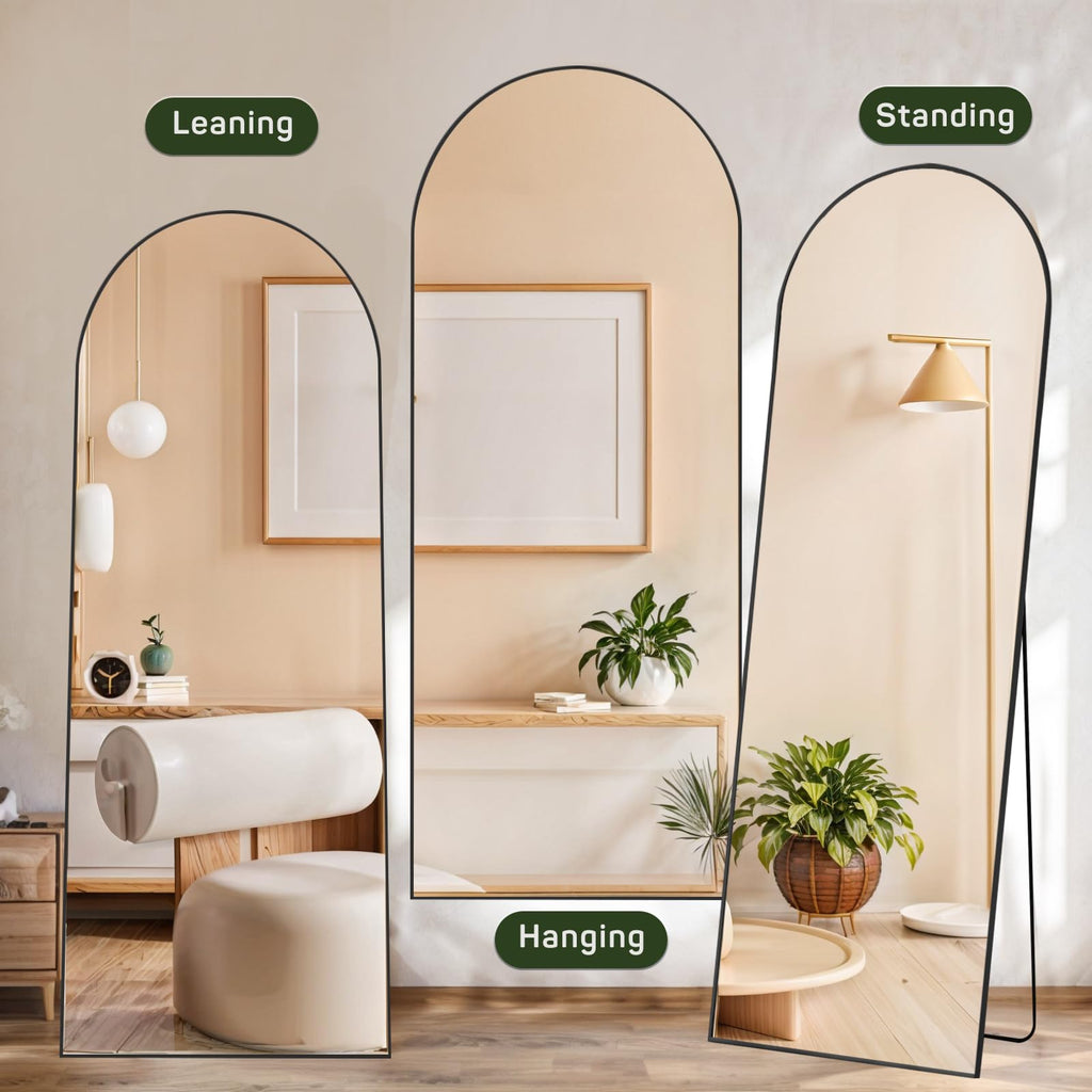 Arched Mirror Full Length, 16"x59" Body Wall Mirrors with Shatter-Proof Glass, Floor Standing, Hanging or Leaning