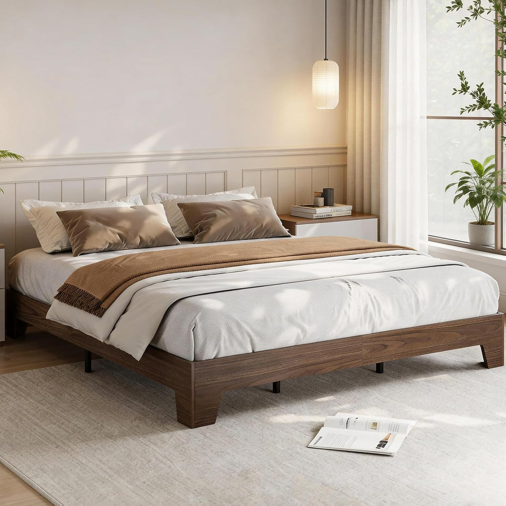 Platform Bed Frame, Minimalist Wood Bed Frame No Headboard Needed, Sturdy Low Profile Bed with