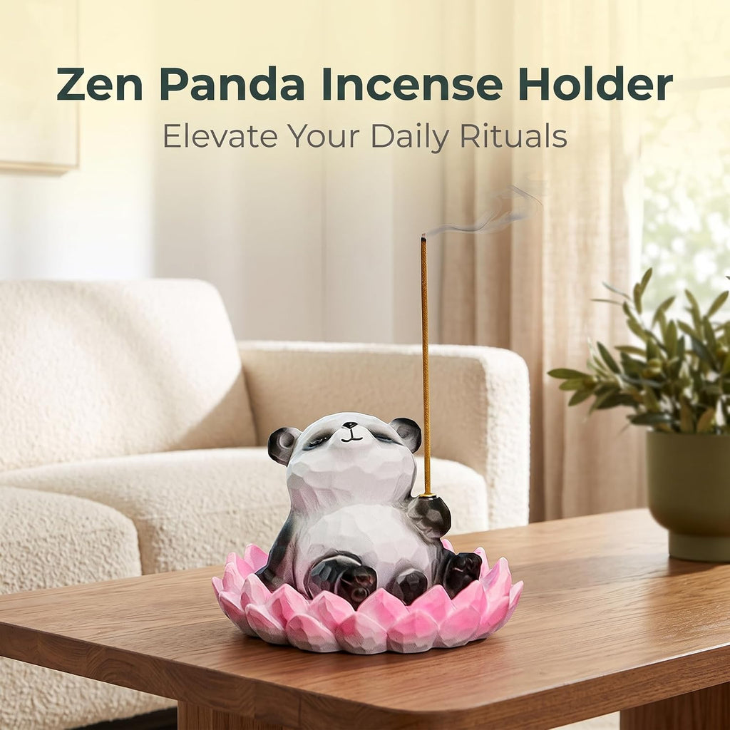 Lotus Panda Incense Holder Cute Animal Figurine Incense Burner Flower Stand Ash Catcher Creative Cartoon Resin Panda