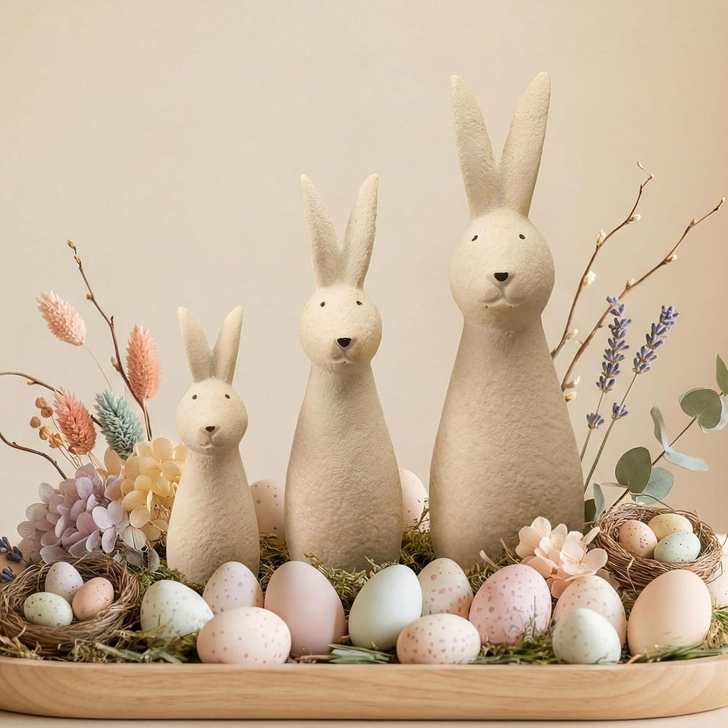 Easter Terracotta Bunny Decorations Rustic Rabbit Statues Home Decor Spring Rabbit Figurines Travertine Bunny - Set of 3