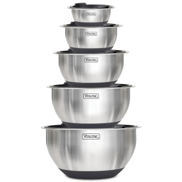 Mixing Bowls Set, 10 Piece Stainless Steel Kitchen Cookware, Non-Slip Silicone Base, Includes Tight Fit Lids