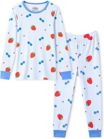 Girl Pajamas Viscose Long Sleeve Sleepwear Snug-Fit Kids Pjs Clothes