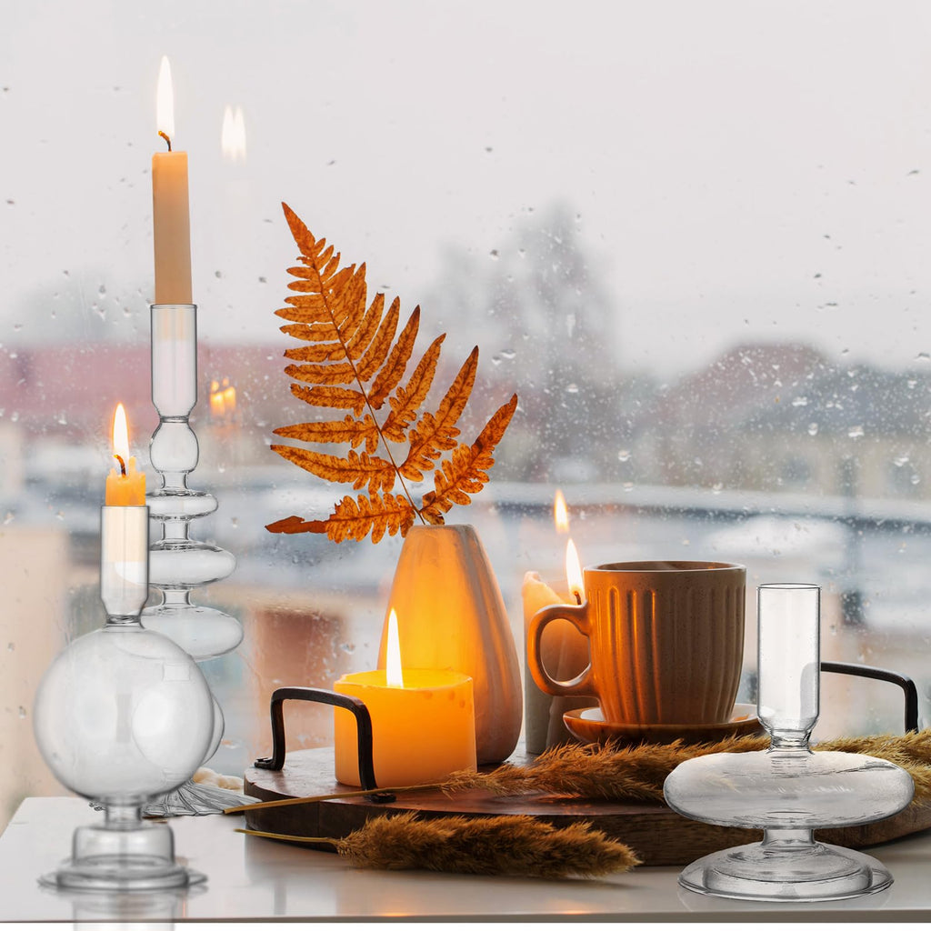 3 Pcs Glass Candle Holder Candlesticks Holders, Clear