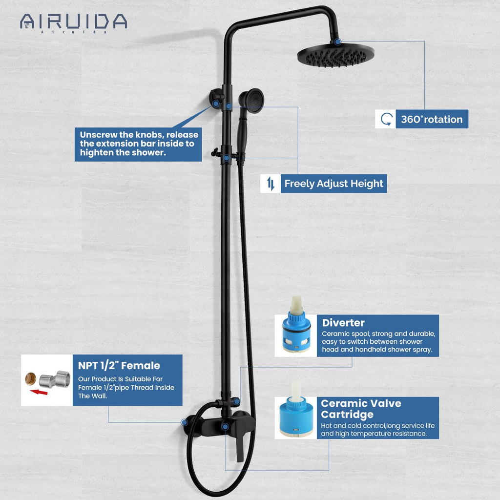 Matte Black Exposed Shower System with Handheld Spray