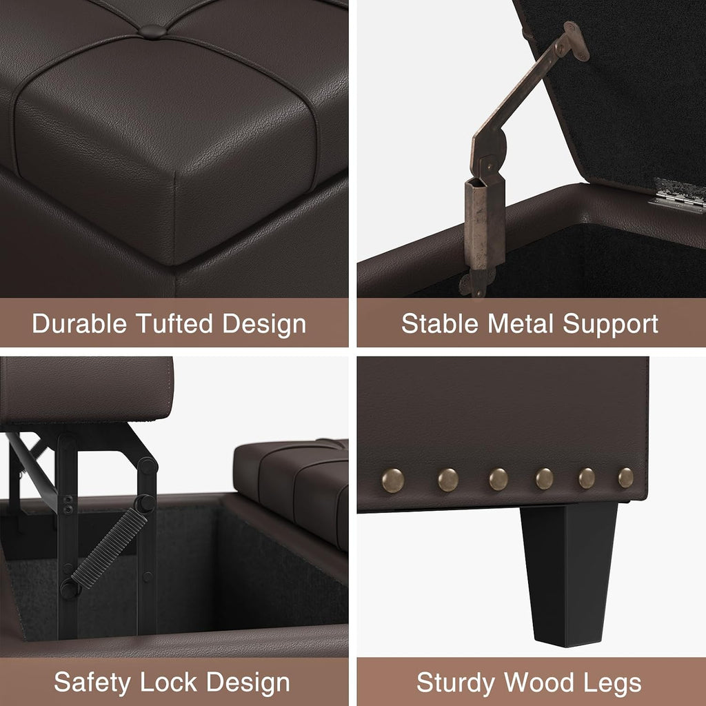 31.5 Inch Large Square Ottoman with Storage,Faux Leather | Coffee Table Storage Ottoman Bench with Lift Top