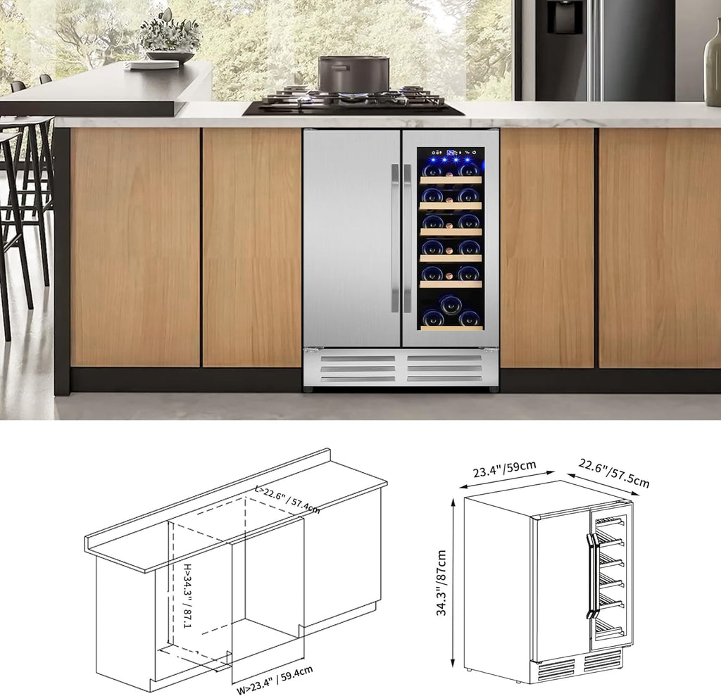 Wine and Beverage Refrigerator,24 Inch Dual Zone Wine Beverage Cooler, Built