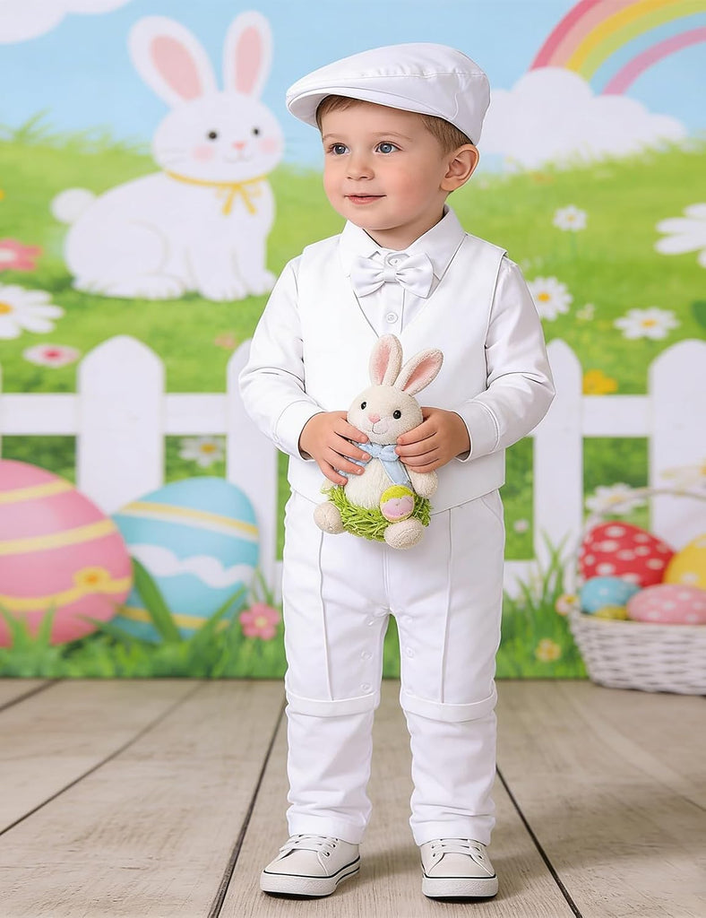 4pcs Baby Boys Suit -, Gentleman Romper & Vest & Berets Hat & Bow Tie