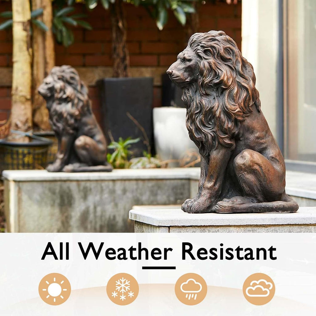 24" Large Golden Lion Statue for Garden, Outdoor Sculpture, Animal Decor for Yard Porch Entryway Patio Living Room