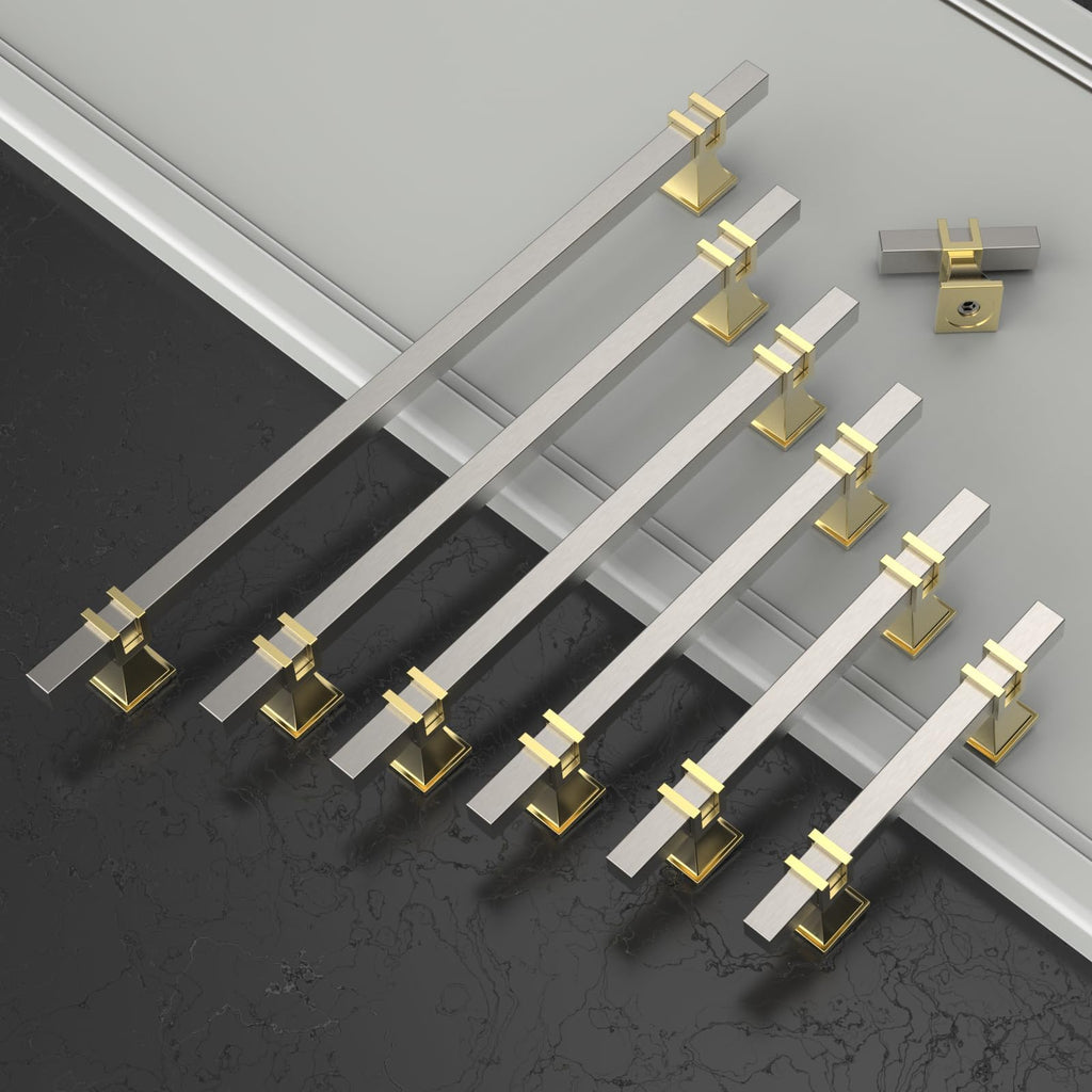 20 Pack Brushed Satin Nickel and Gold Cabinet Pulls 3 Inch(76mm) Hole Center Drawer Pulls Cabinet Hardware Kitchen