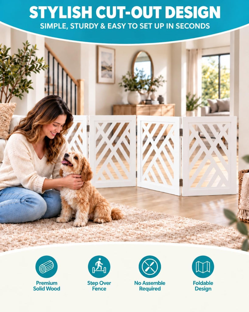 16" Short Dog Gate, Puppy Gate Indoor, Freestanding Small Dog Gate, 4 Panel