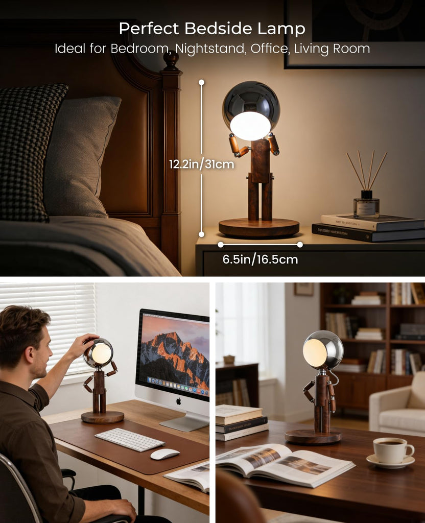 Cordless Table Lamp, Rechargeable Wooden Desk Lamp, Dimmable, Gift