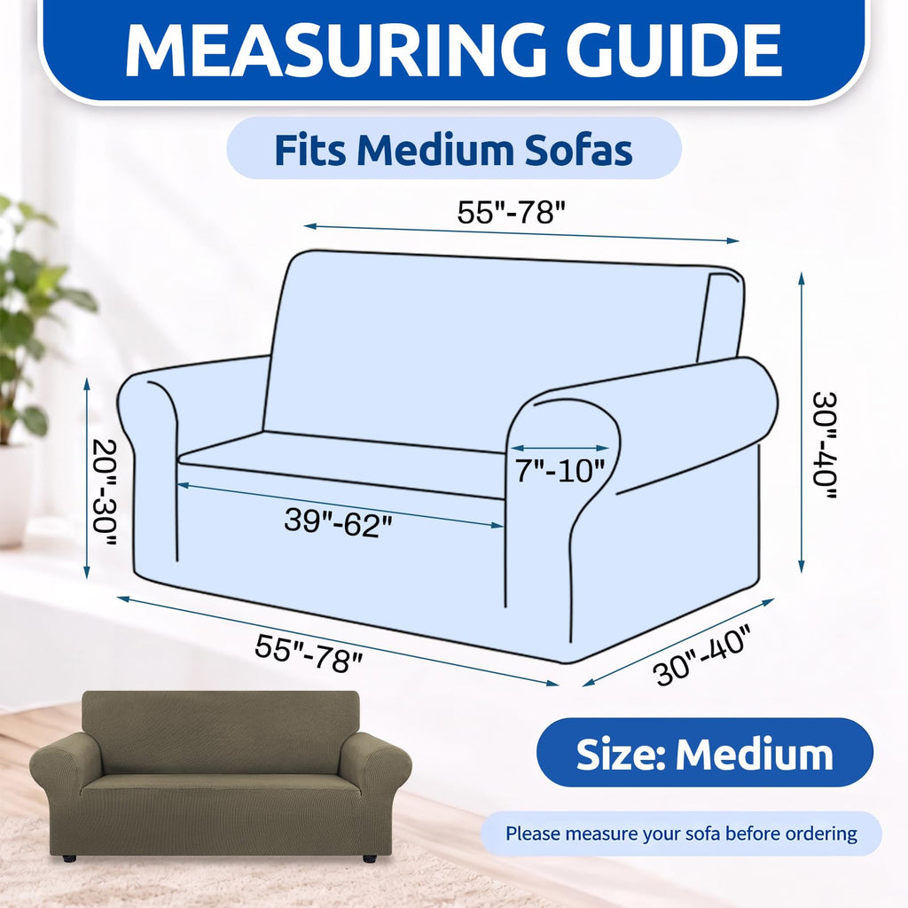 Stretch Loveseat Couch Cover, 2 Cushion Couch Slipcover, Khaki