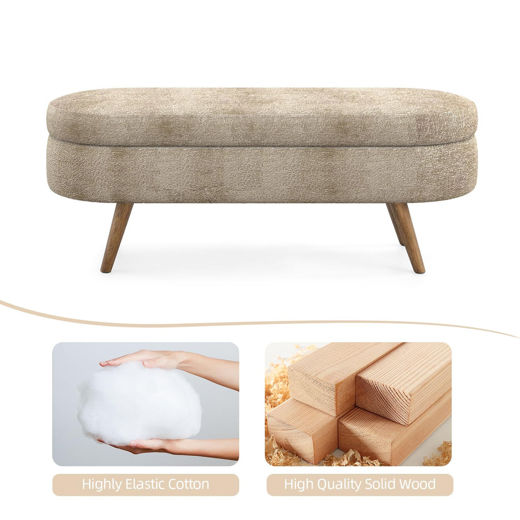 Storage Ottoman Bench, 43.5" Boucle Upholstered Entryway Shoe Seat Bench with Storage, Modern Padded Blanket Chest