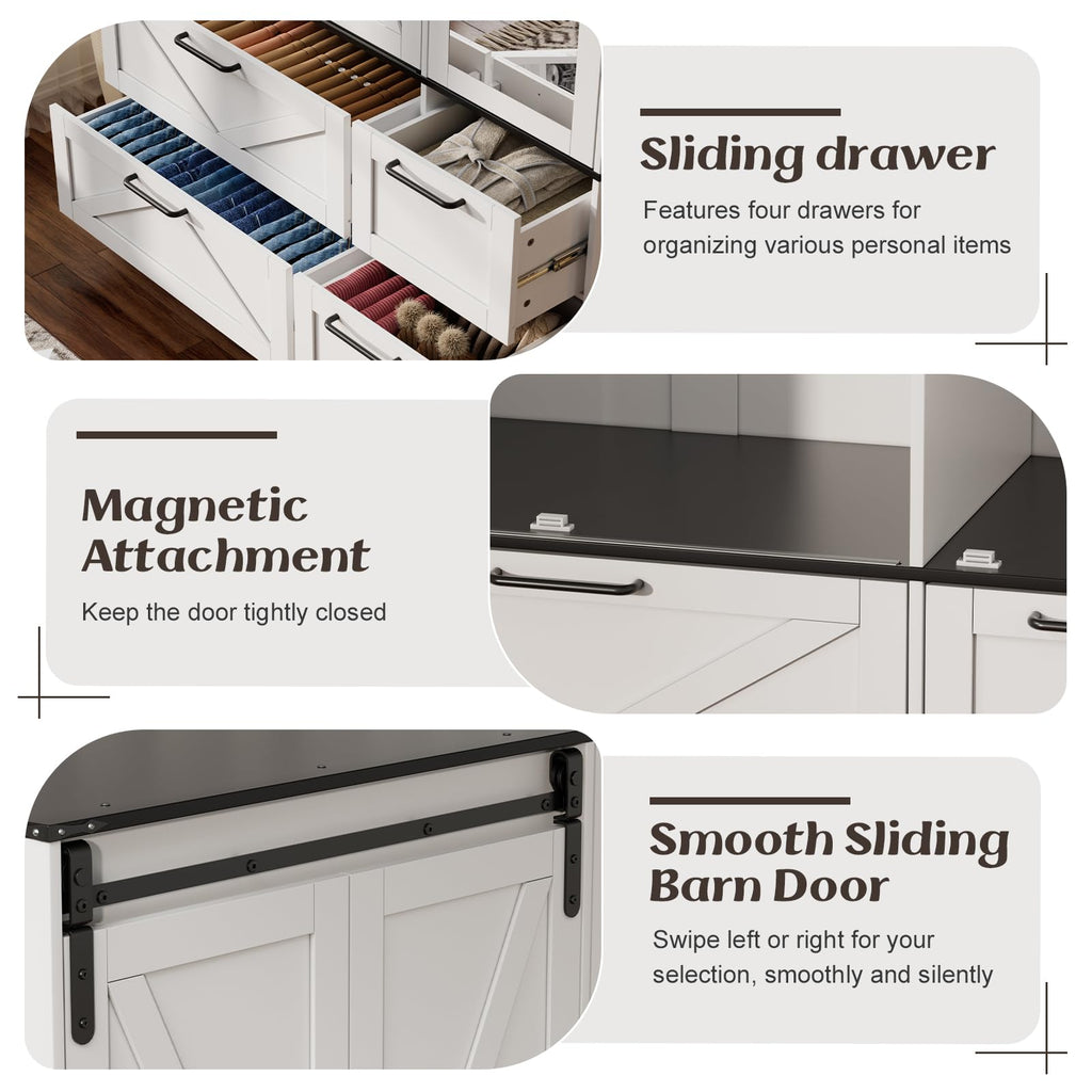 Armoire Wardrobe Closet with w/Folding Sliding Barn Door