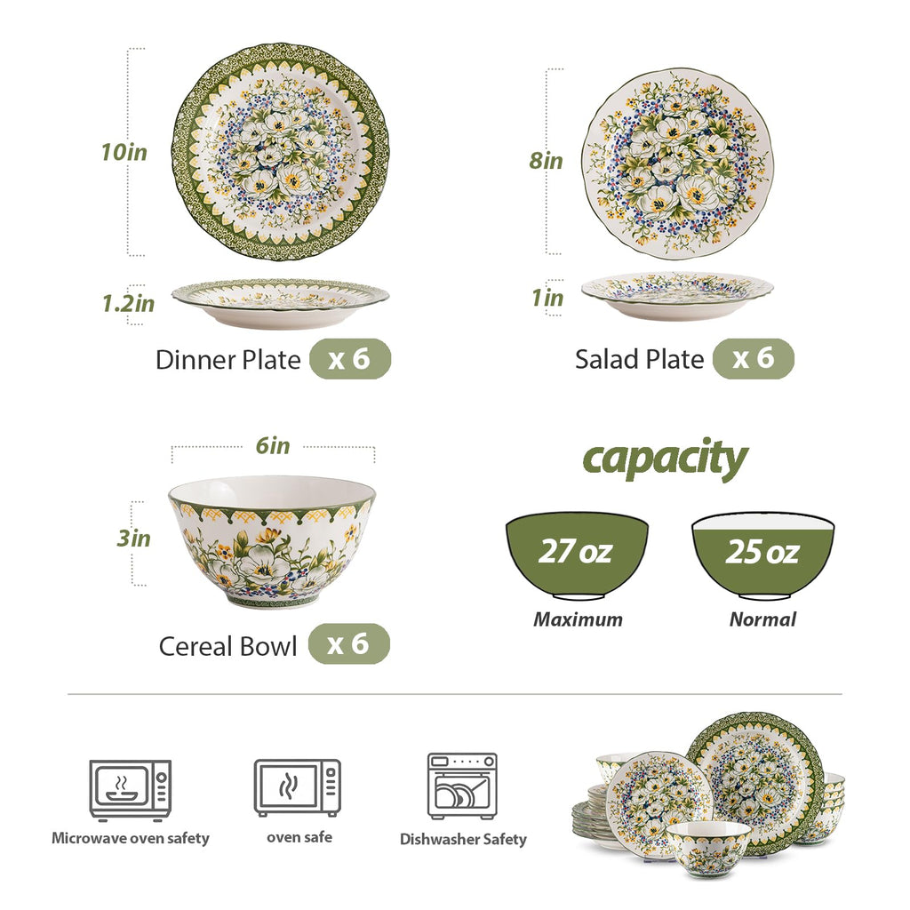 Ceramic Dinnerware Set, Series Western I(Green Jasmine)