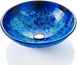 Blue OceanMystery Series Tempered Deco Glass Vessel Bathroom Sink in Starry Blue | Top Mount Sinks Above Countertop |