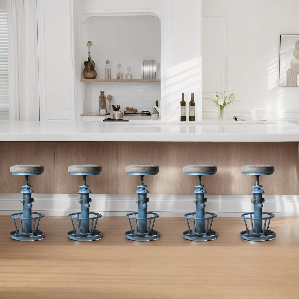 Industrial Bar Stool with Cushioned PU Seat 24.8-30.3inch Height Adjustable Vintage Counter Stools Island Farmhouse