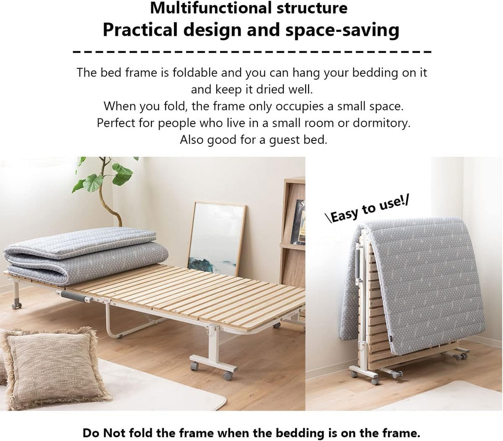 Wooden Slatted Folding Bed Frame, Foldable Rollaway Sturdy Paulownia Japanese Futon Mattress Tatami Natural No
