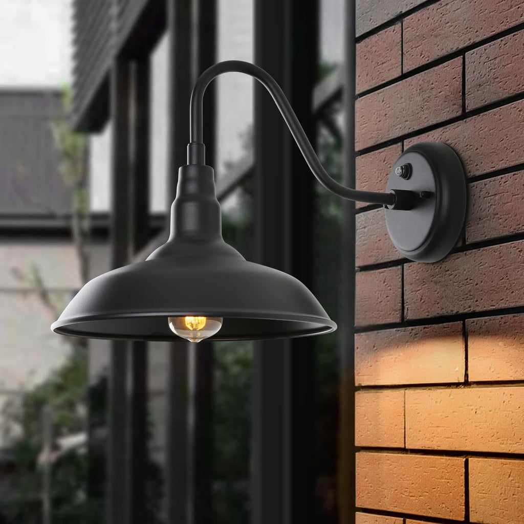 10in. Dusk to Dawn Outdoor Gooseneck Barn Light, Matte Black Exterior Wall Mount Light Fixture, Farmhouse Wall Sconce