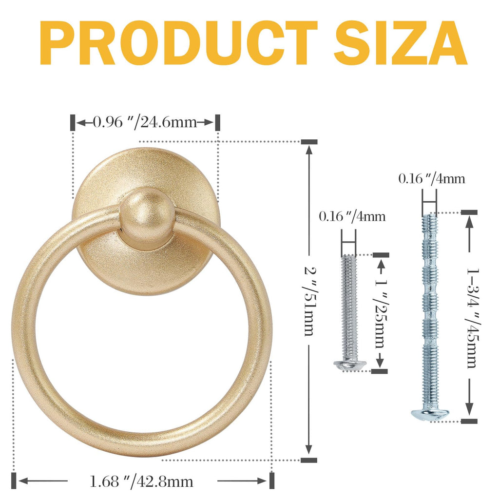 12pcs Drop Ring Drawer Pulls - Champagne Gold