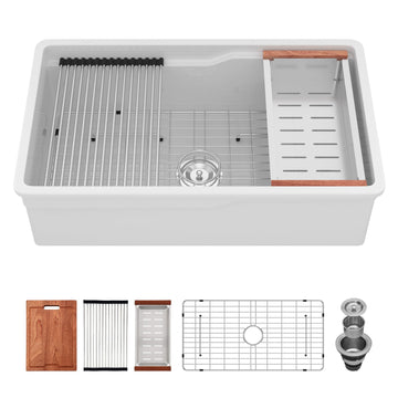 32 Inch White Undermount Sink Workstation Ceramic Fireclay 32x19 Inch White Kitchen Sink Dual Drop in & Undermount