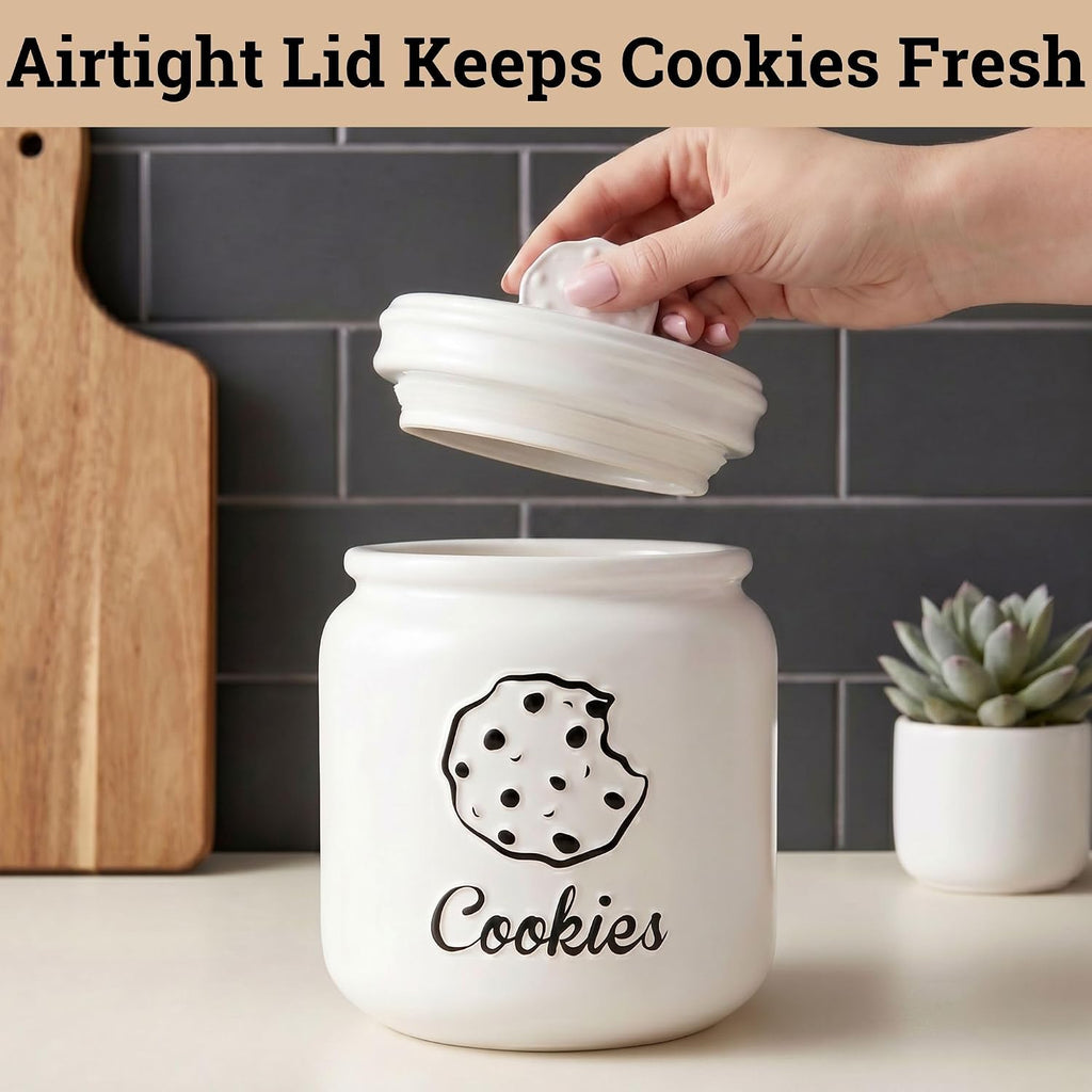 Cookie Jar with Airtight Lid, 6" x 8" Ceramic with Rubber Lined Ceramic Lid