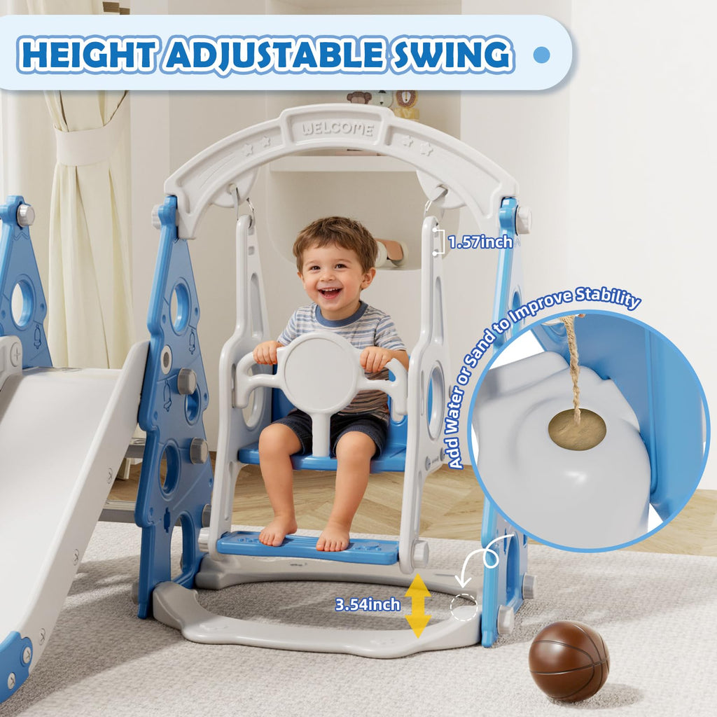 4-in-1 Toddler Swing and Slide Set, Toddler Slide Ages 1-3, Blue