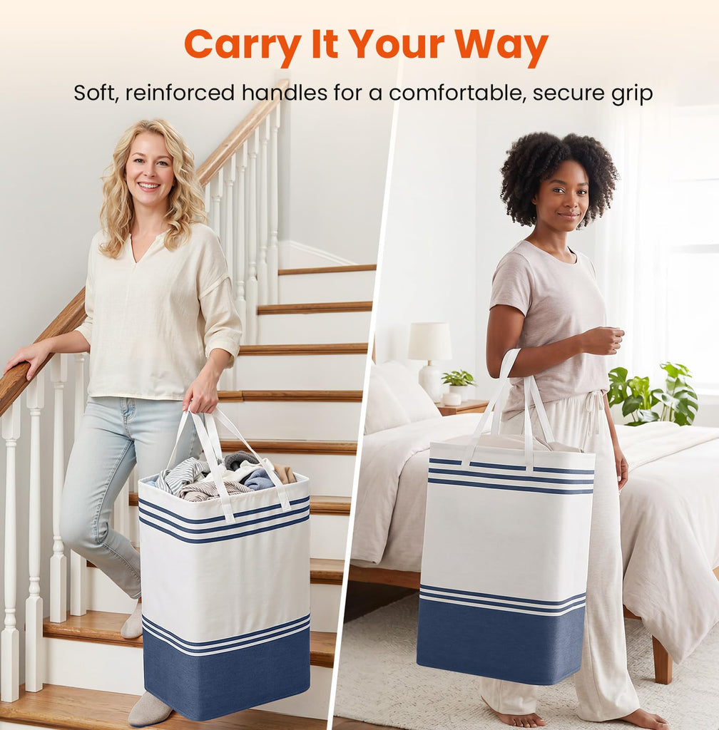 3-Pack Laundry Basket, Laundry Hamper, Blue-88L