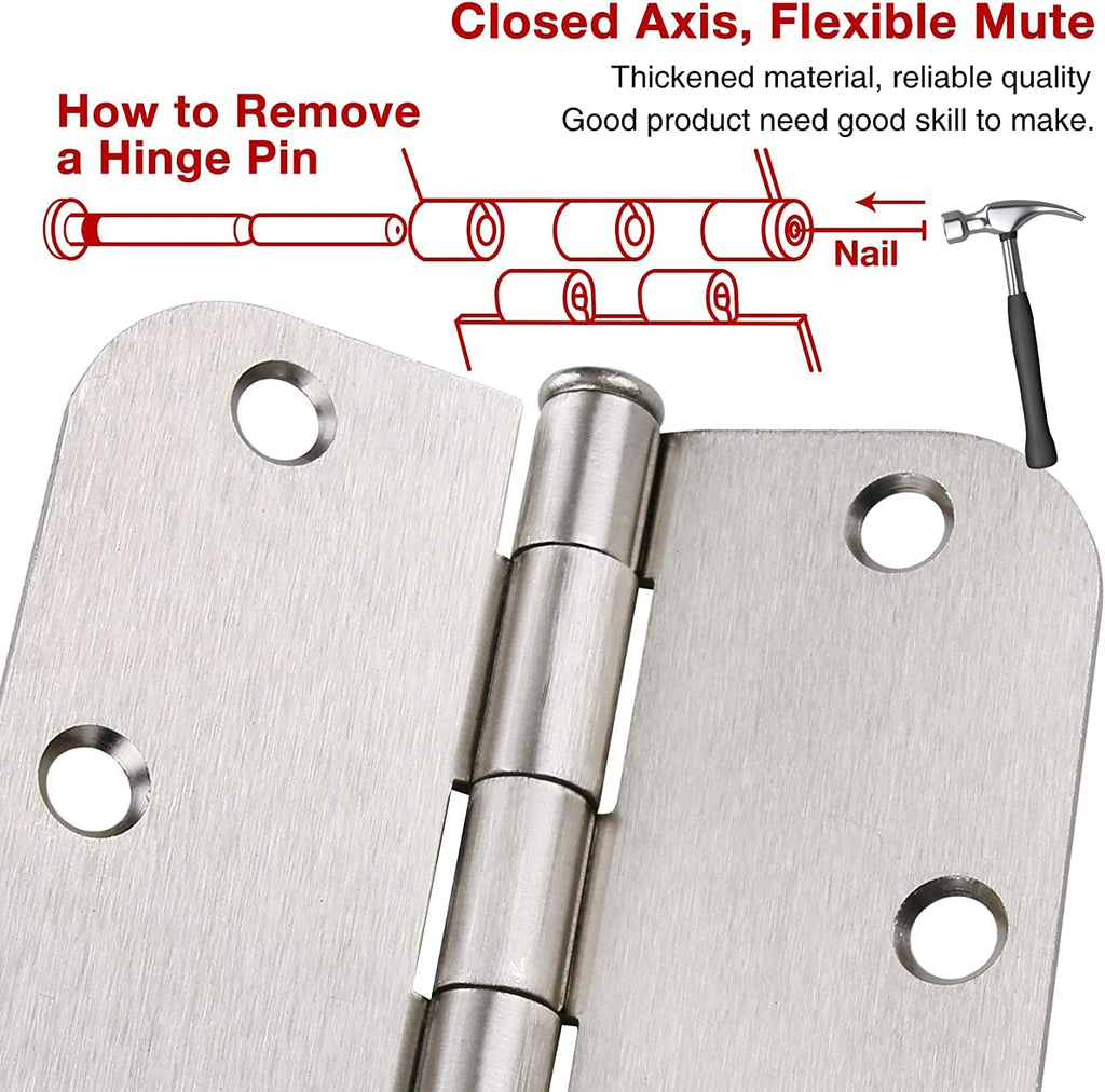 108 Pack Door Hinges Brushed Nickel 3.5 Inch with 5/8" Radius Corners