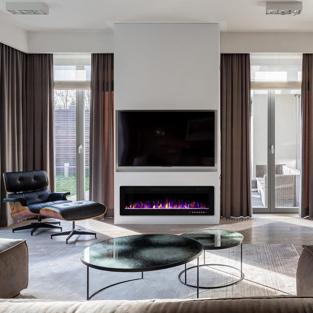 36 Inch Electric Fireplace Insert Ultra-Thin - Recessed & Wall-Mounted Fireplace Heater with Thermostat, Adjustable