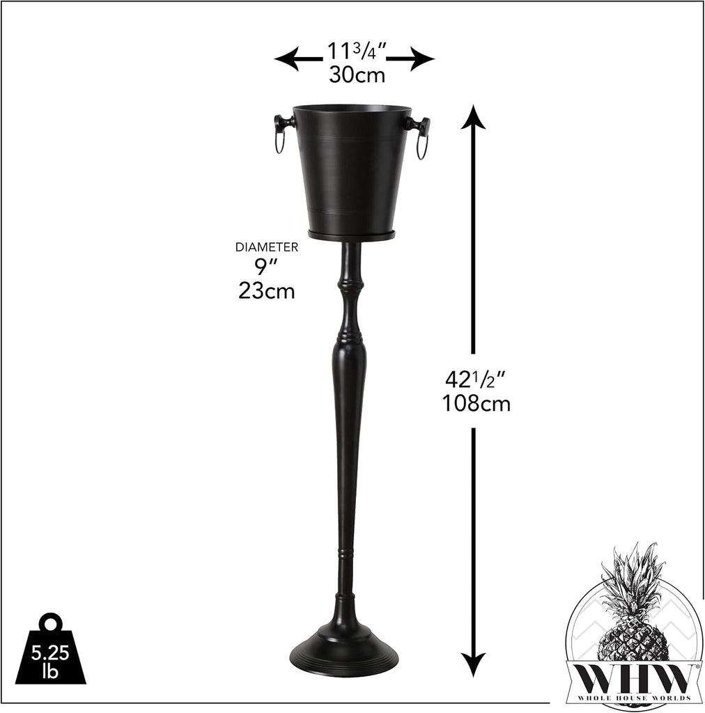 Old World Luxurious Grand Hotel Champagne Bucket with Tall Stand, Black Finished Aluminum, 42.5 Inches Tall - Set of 2