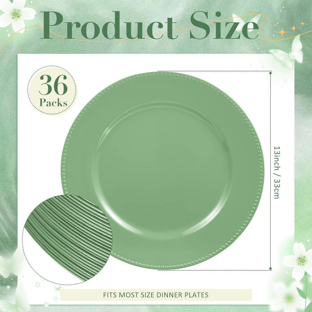 36 Pack 13 Inch Green Beaded Round Charger Plates