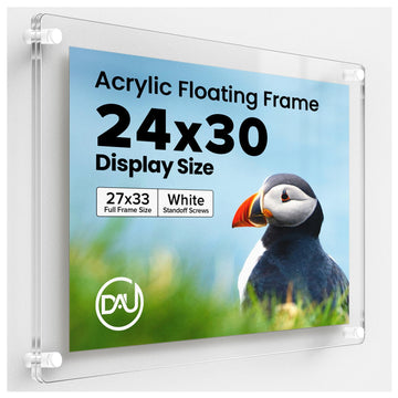 Acrylic Floating Frames White Standoffs (single) 24" x 30" Clear Acrylic Frames for Wall Mount Floating Picture