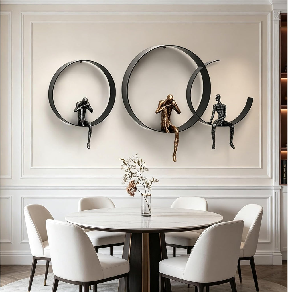 Wall Decor, Metal & Resin 3D Wall Art, Minimalist Modern Art Work Ornaments, Thinker Wall Sculpture Bedroom Kitchen - Set of 3