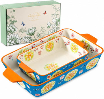 Ceramic Dish Set, 2-Piece Stoneware Casserole Dishes for Oven, 3.4QT & 1.5QT Deep Lasagna Bakeware with Handles